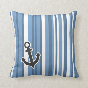 Nautical Anchor; Blue-Grey Stripes; Striped Cushion
