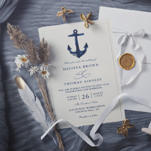 Nautical Anchor Blue Modern Chic Elegant Wedding Invitation
