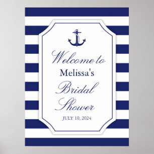 Nautical Anchor Blue Stripe Large Bridal Shower Poster