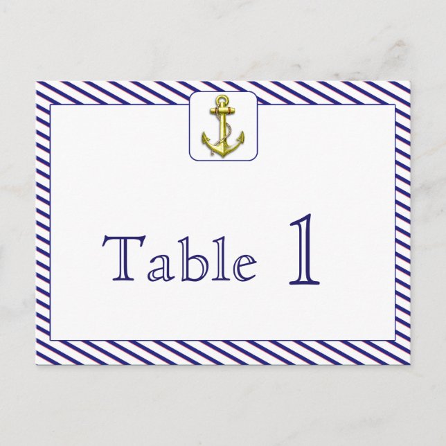 Nautical Anchor Blue Stripe Wedding Table Number Postcard (Front)