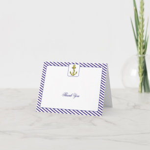 Nautical Anchor Blue Stripe Wedding Thank You Card