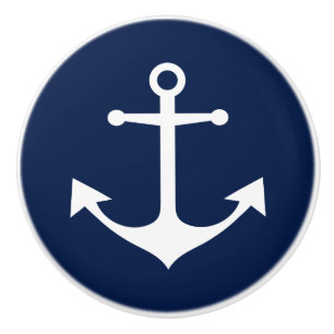 Nautical Anchor Blue White Ceramic Knob