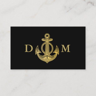 Nautical Anchor Boat Captain Monogram Black Business Card