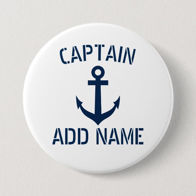 Nautical anchor boat captain name round pinback 7.5 cm round badge (Front)