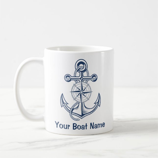 Nautical Anchor Boat Name Coffee Mug (Left)