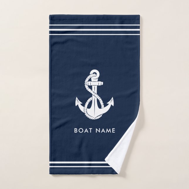 Nautical Anchor Boat Name Custom Hand Towel (Hand Towel)