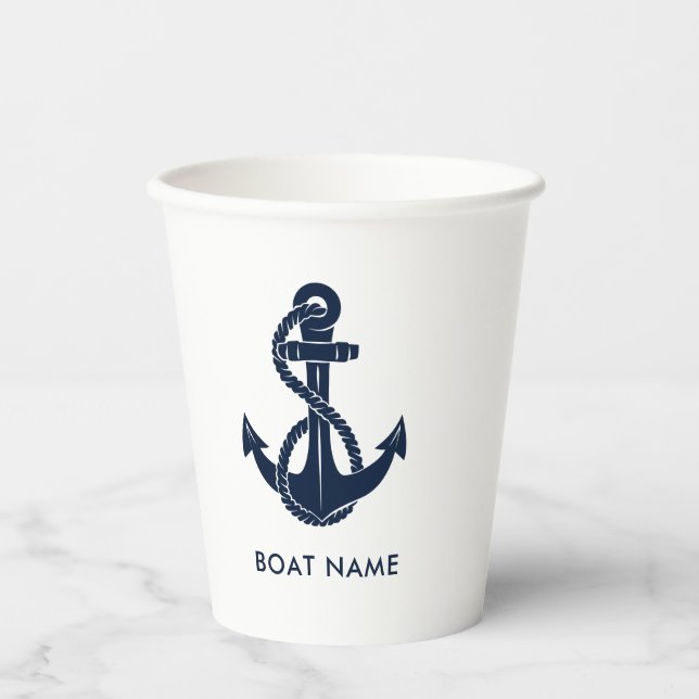 Nautical Anchor Boat Name Custom Paper Cups (Front)