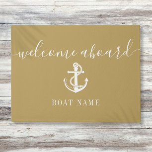 Nautical Anchor Boat Name Gold Welcome Aboard Doormat