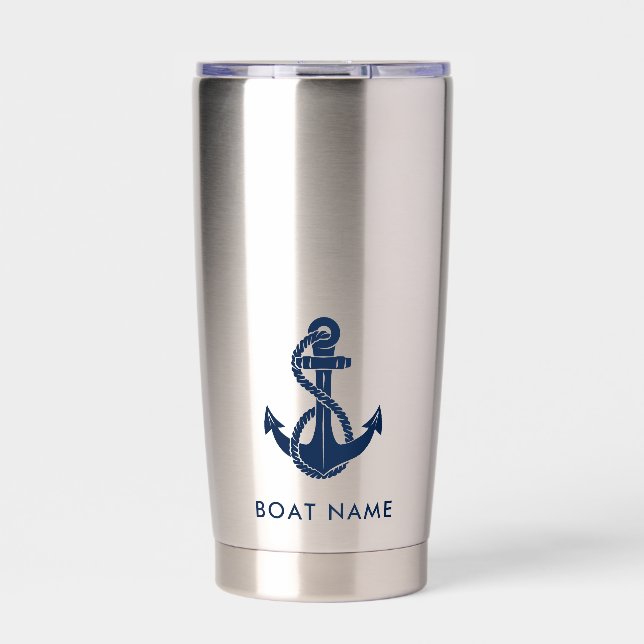 Nautical Anchor Boat Name Minimalist Custom Insulated Tumbler (Front)