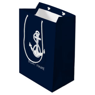Nautical Anchor Boat Name Modern Custom Medium Gift Bag