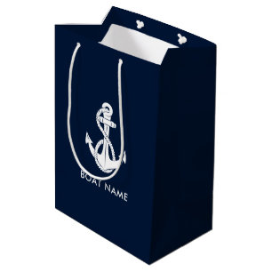 Nautical Anchor Boat Name Modern Medium Gift Bag