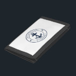 Nautical Anchor Boat Name Navy Blue Boating Custom Trifold Wallet<br><div class="desc">Add your boat or captain's name and location by clicking the "Personalise" button above. Set sail in style with our custom nautical-themed boating swag wallet, the ultimate companion for your maritime adventures. This wallet boasts a cute design inspired by the ocean's wonders, featuring classic maritime motifs such as an anchor...</div>
