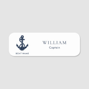 Nautical Anchor Boat Name Navy Blue Captain Tag