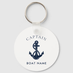 Nautical Anchor Boat Name Navy Blue Custom Key Ring