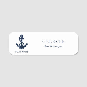 Nautical Anchor Boat Name Navy Blue Employee Name Tag