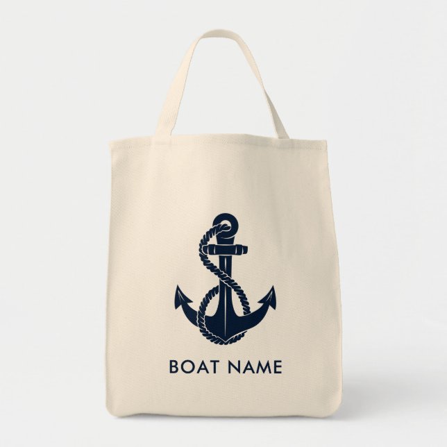 Nautical Anchor Boat Name Rope Custom Tote Bag (Front)