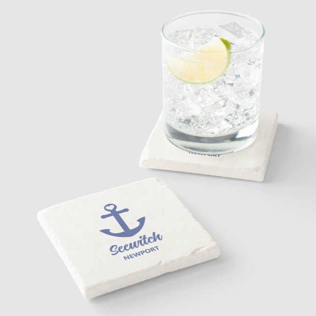 Nautical Anchor Boat Name Stone Coaster (Side)
