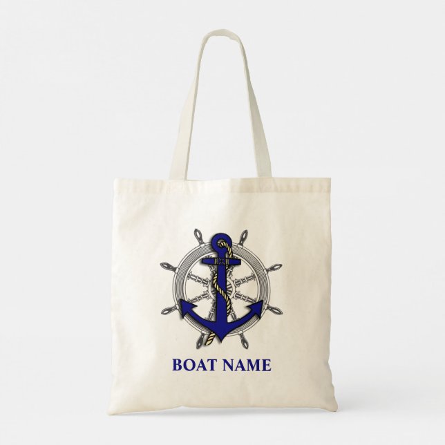 Nautical Anchor Boat Name Tote Bag (Back)