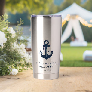 Nautical Anchor Boat Name Wedding Newlyweds Insulated Tumbler