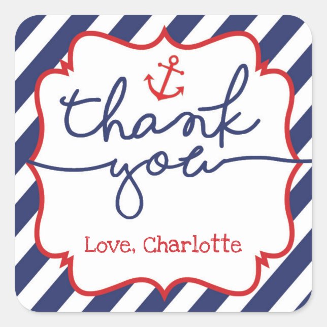 Nautical Anchor Boy Baby Shower Thank You Sticker (Front)