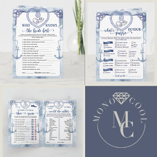  Nautical Anchor Bridal Shower, Activities 4 Games Invitation
