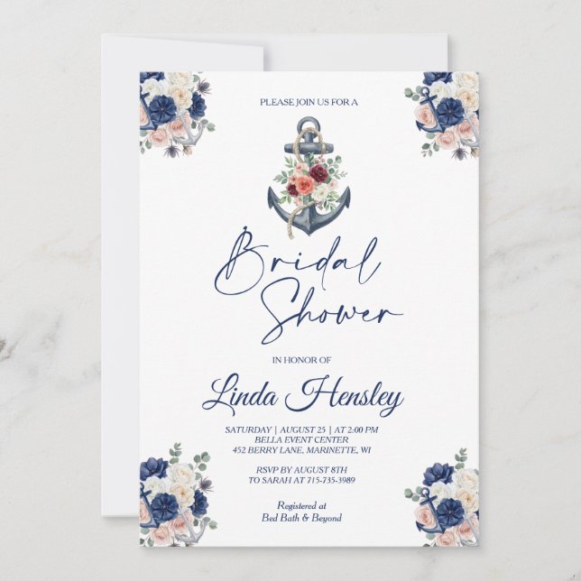 Nautical Anchor Bridal Shower Invitation (Front)