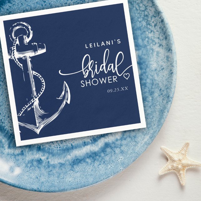 Nautical Anchor Bridal Shower Navy Napkin (Creator Uploaded)