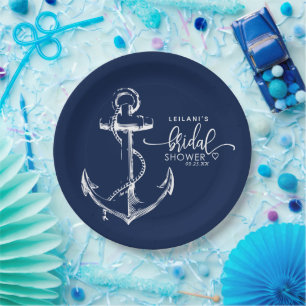 Nautical Anchor Bridal Shower Navy Paper Plate