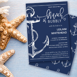 Nautical Anchor Brunch Bubbly Bridal Shower Navy Invitation