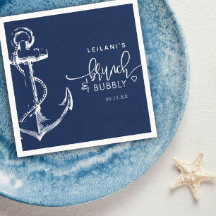 Nautical Anchor Brunch Bubbly Navy Blue Napkin