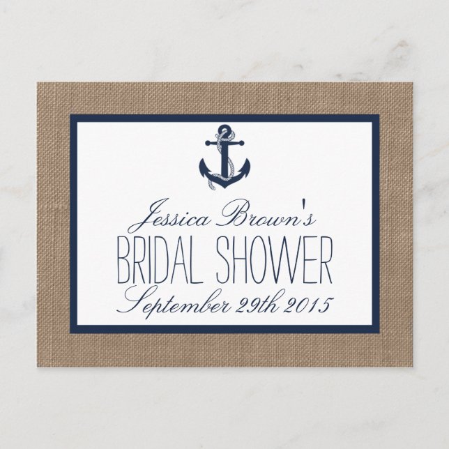 Nautical Anchor Burlap Bridal Shower Recipe Cards (Front)