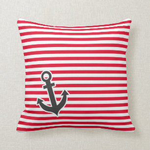 Nautical Anchor; Cadmium Red Stripes; Striped Cushion