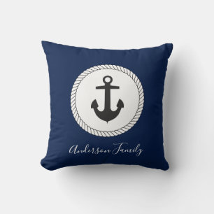 Nautical Anchor Calligraphy Family Name Cushion