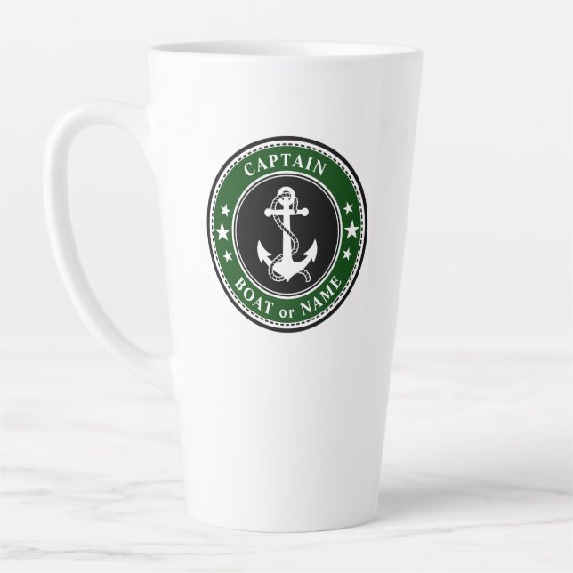 Nautical Anchor Captain Boat or Name Large Forest Latte Mug (Left)