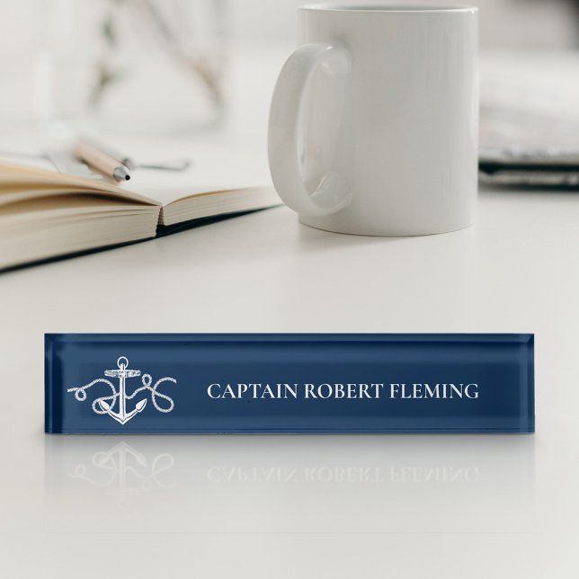 Nautical Anchor Captain Name Navy Blue Nameplate (Creator Uploaded)