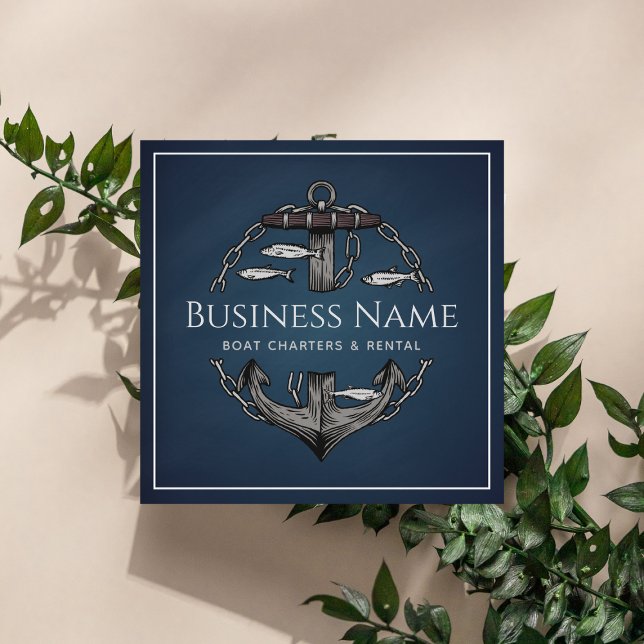 Nautical Anchor Chalk Blue Navy Boat Charter Rent Square Business Card (Creator Uploaded)