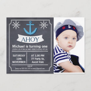 Nautical Anchor Chalkboard Birthday Invitation