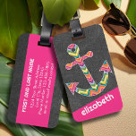 Nautical Anchor Chalkboard with Bright Chevrons Luggage Tag<br><div class="desc">A trendy design with a chevrons pattern and funky blackboard background. You can add your name or monograms.</div>