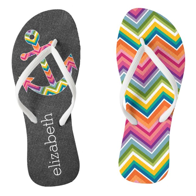 Nautical Anchor Chalkboard with Bright Chevrons Thongs (Footbed)