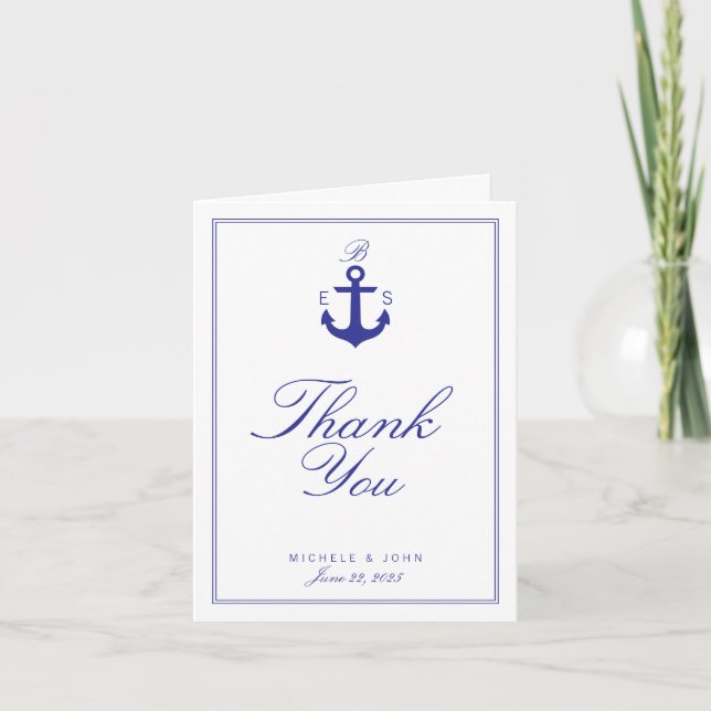 Nautical Anchor Clean Monogram Thank You Card (Front)
