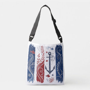 Nautical Anchor, Coastal Ocean Waves, Sea Crossbody Bag