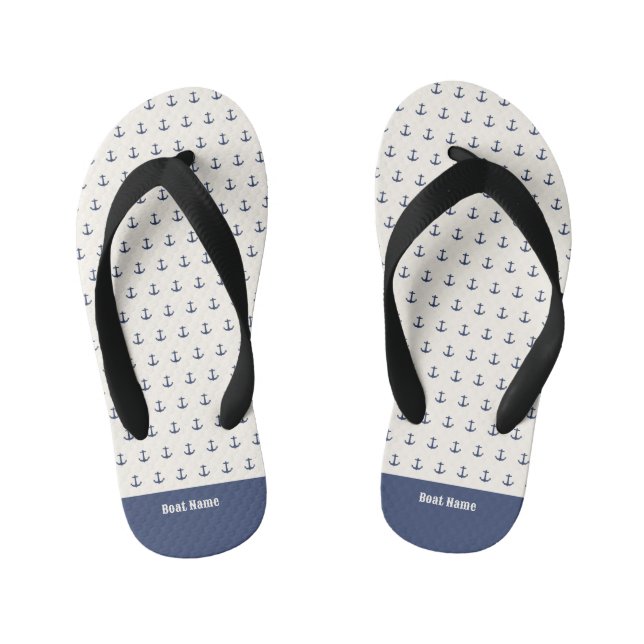 Nautical Anchor Coastal Stripes Navy Blue Cream Kid's Thongs (Footbed)