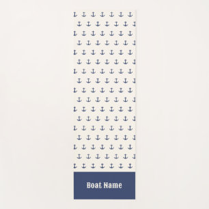 Nautical Anchor Coastal Stripes Navy Blue Cream Yoga Mat