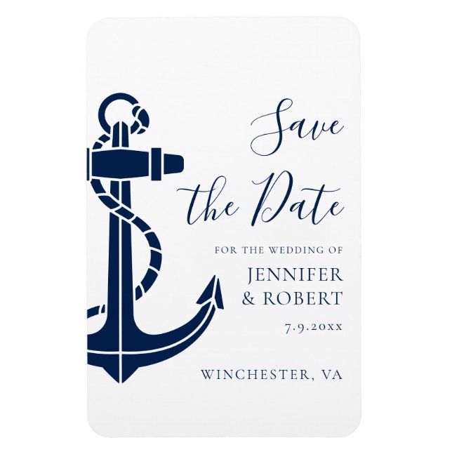 Nautical Anchor Coastal Wedding Save the Date Magnet (Vertical)