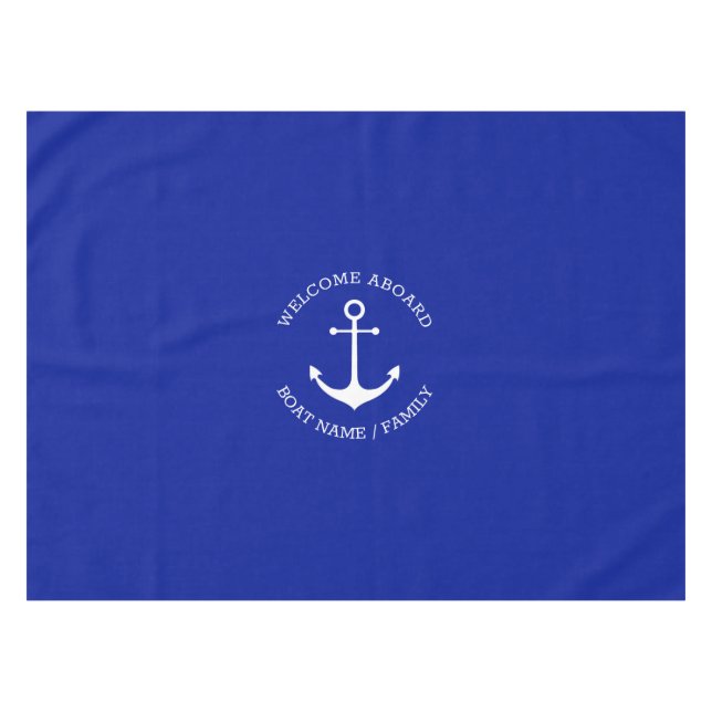 Nautical anchor cobalt blue Custom Welcome Aboard Tablecloth (Front (Horizontal))