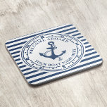Nautical Anchor Compass Striped Boat Name Coaster<br><div class="desc">This nautical design has an anchor inside a compass against a popular stripe background. You can customise the design with your boat name,  or your family name,  or anything else you'd like. If you don't want any text at all simply delete it from the personalisation form.</div>