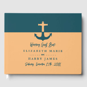 Nautical Anchor - Coral Blue - Beach Wedding Guest Book