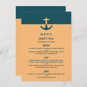 Nautical Anchor - Coral Blue - Beach Wedding Menu