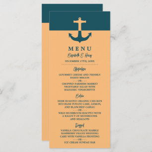 Nautical Anchor - Coral Blue - Beach Wedding Menu