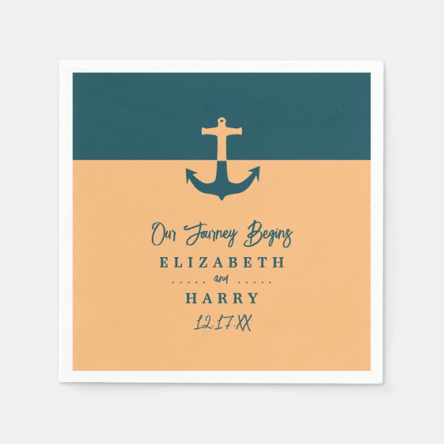 Nautical Anchor - Coral Blue - Beach Wedding Napkin (Front)